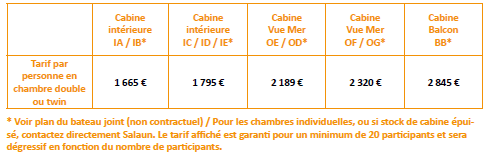 Tarifs Croisière